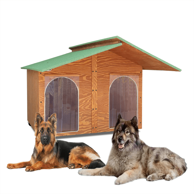 CUCCIA IN LEGNO DA ESTERNO MODELLO 4XL GIGANTE E PENSILINA CON DUE INGRESSI CON SEPARÈ E "TENDINE OMAGGIO" L.150 x P.180 X H.115