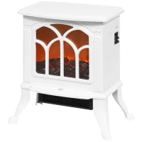 Camino Elettrico da Terra 750/1500 W con 2 Livelli di Potenza, Effetto Fiamma, Area di Copertura 15-20 m² Bianco