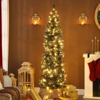 Albero di Natale Illuminato con 200 Luci LED, 42 Pigne e 42 Grappoli di Bacche, Ø65x180 cm, Verde e Argento