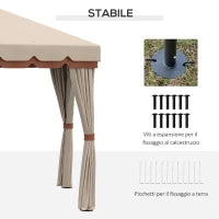 Gazebo da Giardino 4x4m Esagonale con Doppio Tetto e Tende Laterali Rimovibili, Marrone