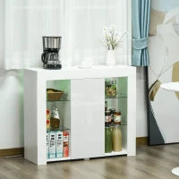 Credenza Moderna a Anta con Luci LED e Mensole in Vetro, Mobile Multiuso in Legno con Finitura Lucida, 97x35x83cm, Bianco