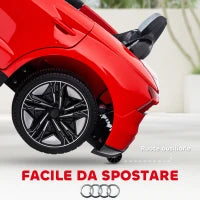 Macchina Elettrica per Bambini 5 Anni max Licenza Audi con Pulsanti, Cinture e Fari, 103x58x41 cm, Rossa e Nera