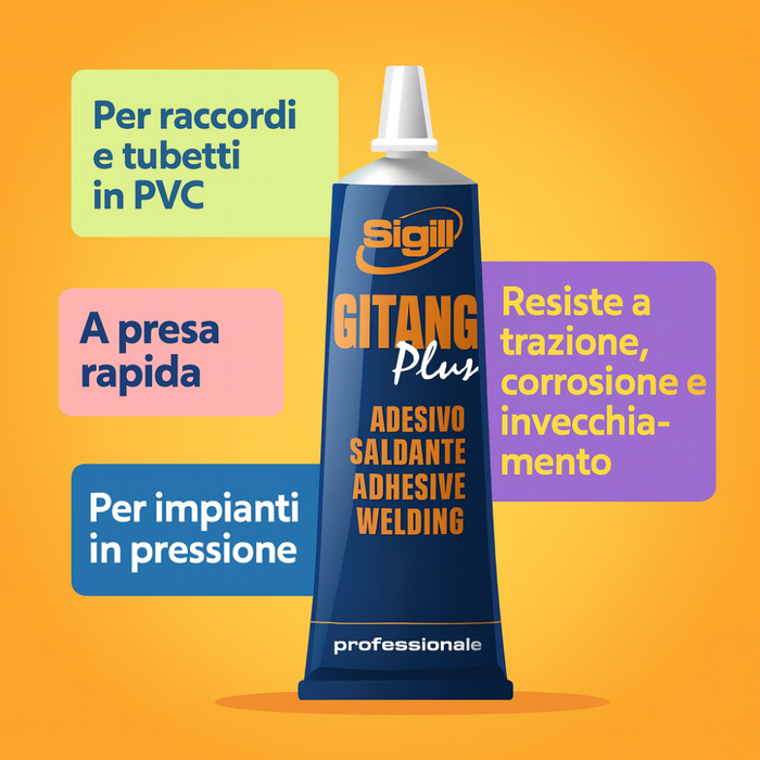 Adesivo trasparente gitang plus incollaggio tubi plastica pvc a pressione 125gr