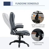 Sedia da Ufficio Ergonomica Reclinabile, Altezza Regolabile e Dondolamento, Poltrona Girevole con Ruote, 65x72x110-120cm, Grigio