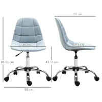 Sedia da Ufficio Ergonomico, Sedia Girevole Scrivania, Regolabile Senza Braccioli, Azzurro, 59x59x81-91cm