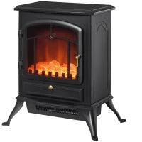 Camino Elettrico da Terra con Effetto Fiamma Potenza 1000W /2000W in ABS e Vetro, 45x28x54cm, Nero