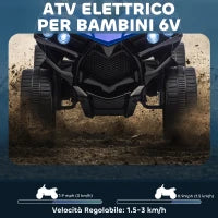 Quad Elettrico per Bambini ATV con Batteria Ricaricabile 6V, Fari LED e Musica, Età 3-8 Anni, Blu