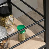 Carrello da Cucina con Ruote, 2 Ripiani, Telaio in Metallo e Aspetto Legnoso, 82 x 40 x 75 cm, Legno naturale