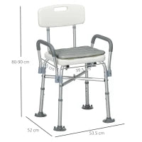 Sedia Doccia ad Altezza Regolabile con Braccioli e Cuscino Rimovibile 53.5x52x80-90 cm, Bianca