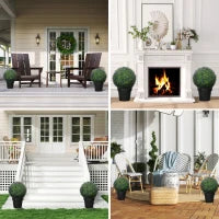 Set di 2 Piante Artificiali a Sfera con Fiori di Lavanda per Casa e Giardino Ø42 cm, Verde e Viola