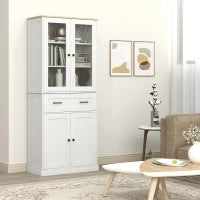 Armadio da cucina, Buffet, Frontale in acrilico, Cassetti, 76 x 40 x 182,5 cm, Bianco crema