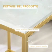 Tavolino da Caffè per Casa e Giardino in Metallo con Effetto Marmo, 40x40x50cm, Oro