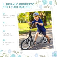 Monopattino per Bambini con Manubrio Regolabile, in Acciaio e Plastica, 135x58x92-100cm, Nero