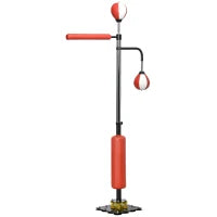 Supporto per Sacco da Boxe con 2 Speedball, Asta da Boxe Girevole, Kickpad, Regolabile in Altezza, in Acciaio, 84 x 36 x 140-205cm, Nero, Rosso e Bianco
