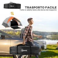 Tenda da Campeggio 2 Posti con Finestra a Rete e Gancio, in Poliestere, 210x150x110 cm, Grigio e Arancione
