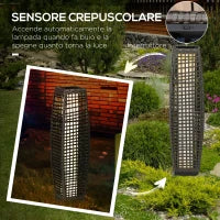 Lampada Solare da Giardino con Pannello di Ricarica, in Acciaio e Rattan, 21x21x78 cm, Nero e Grigio