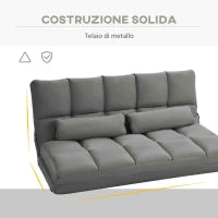 Divano da Terra 2 in 1 con Schienale Reclinabile su 7 Livelli e Cuscini, 130x73x60 cm, Grigio Carbone