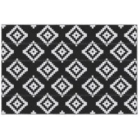 Tappeto Esterno per Balcone e Terrazza Reversibile con Fantasia Geometrica, 2.74x1.82 m, Nero e Bianco