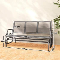 Panchina a Dondolo da Giardino a 3 Posti in Metallo e Tessuto a Rete Traspirante, 147x70x85cm, Grigio