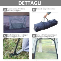 Tenda da Campeggio 2 Posti con Apertura Automatica e Accessori, in Acciaio e Tessuto Oxford, Grigia e Nera