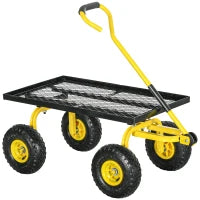 Carrello da Giardino Rimorchio a Mano Carretto a Braccio 4 Ruote, 94 x 48,5 x 100 cm Carico max, 150 Kg Metallo Giallo
