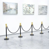 Colonnine Segnapercorso in Acciaio Inox con Corda Vellutata Nera di 1.5 m e Base Riempibile, Ø32x96 cm