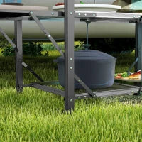 Tavolo da Cucina da Campeggio Pieghevole, in Acciaio e Alluminio, con Borsa per il Trasporto, 2 Ripiani, 2 Mensole e Portabicchieri, Nero