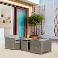 Set 3 Pezzi Mobili da Giardino con 2 Divani con Cuscini e 1 Tavolo in Rattan PE, Salotto da Esterno Grigio-Nero