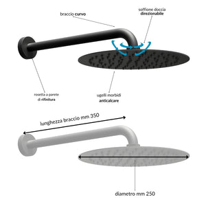 Kit doccia con soffione tondo nero doccetta e presa acqua con flessibile in pvc per il bagno *** confezione 1