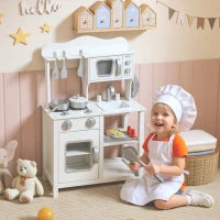 Cucina giocattolo in legno con suono, accessori, lavello e microonde, per bambini a partire dai 3 anni, Bianco
