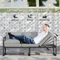 Set da Esterno 3 Pezzi con Divano 3 Posti Convertibile, Divano 2 Posti e Tavolino da Esterno, Grigio e Nero