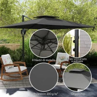 Ombrellone a Braccio 2.5x2.5 m con Base Riempibile, Manovella e Testa Inclinabile, Grigio Scuro