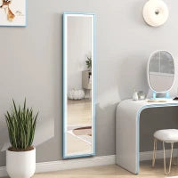 Specchio da Terra a Figura Intera con Cornice in MDF Rettangolare con 2 Modalità d'Uso 37x4x157 cm Bianco e Blu