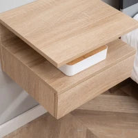 Set da 2 Comodini Moderni Sospesi con Cassetto e Ripiano in Legno 35x32x22.5cm, Rovere