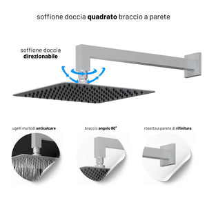 Set per doccia soffione quadro in acciaio inox 25x25 centimetri effetto spazzolato *** confezione 1