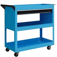DURHAND Carrello Porta Attrezzi con Manico Laterale, Cassetto e 3 Ripiani in Acciaio, 82x35x76 cm, Blu