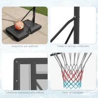 Canestro Basket ad Altezza Regolabile per Giardino e Piscina con Base Riempibile, 110x75x195-370 cm, Nero