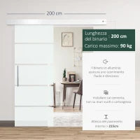 Porta Scorrevole in Vetro Smerigliato e Satinato con Binario e Maniglia per Bagno Cucina 210cm