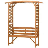 Panchina da Giardino in Legno di Abete con Arco Decorativo per Piante e Vasi, 160x50x198 cm, Marrone