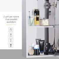 Specchiera Bagno in Acciaio con Anta e Vano Contenitore a 2 Ripiani, 55x14x30cm