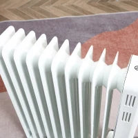 Radiatore a Olio a 11 Elementi, 3 Livelli di Riscaldamento e Timer, 50.5x24x63cm, Bianco