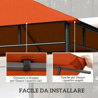 Tetto Di Ricambio 3x3m Arancione per Gazebo da Giardino in Poliestere con Fori di Ventilazione
