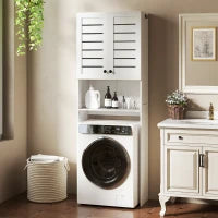 Mobile Sopra WC con Armadietto a 2 Ante e Ripiano Aperto, in Legno Bianco, 67x31.5x190 cm