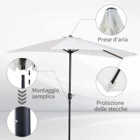 Ombrellone Semicircolare da Parete per Giardino 2.7x1.5 m con Apertura a Manovella, Bianco