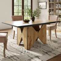 Tavolo da pranzo moderno con venature del legno, per 4-6 persone, 138,5x80x75 cm, Marrone chiaro
