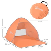 Tenda da Spiaggia Pop Up con Protezione UV 30+ e Borsa di Trasporto, 200x150x119 cm, Arancione