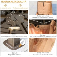 Gazebo da Giardino 3x3m in Alluminio con Zanzariera, Tende Laterali e Tetto Rigido, Marrone