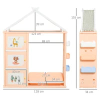 Armadio Cameretta, Mobile Portagiochi con Contenitori e Appendiabiti in PE Arancione, 128x34x155cm