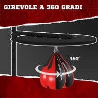 Punching Ball a Muro con Speed Bag Girevole a 360° e Regolabile su 7 Altezze, Nero e Rosso