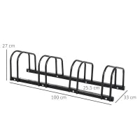 Rastrelliera Portabiciclette Parcheggio per 4 Biciclette in Acciaio, 110x33x27 cm, Nero